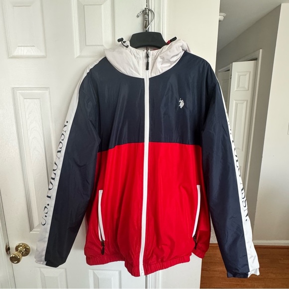 USPA polar fleece men’s Large classic navy jacket Preowned With Flews - Picture 1 of 14